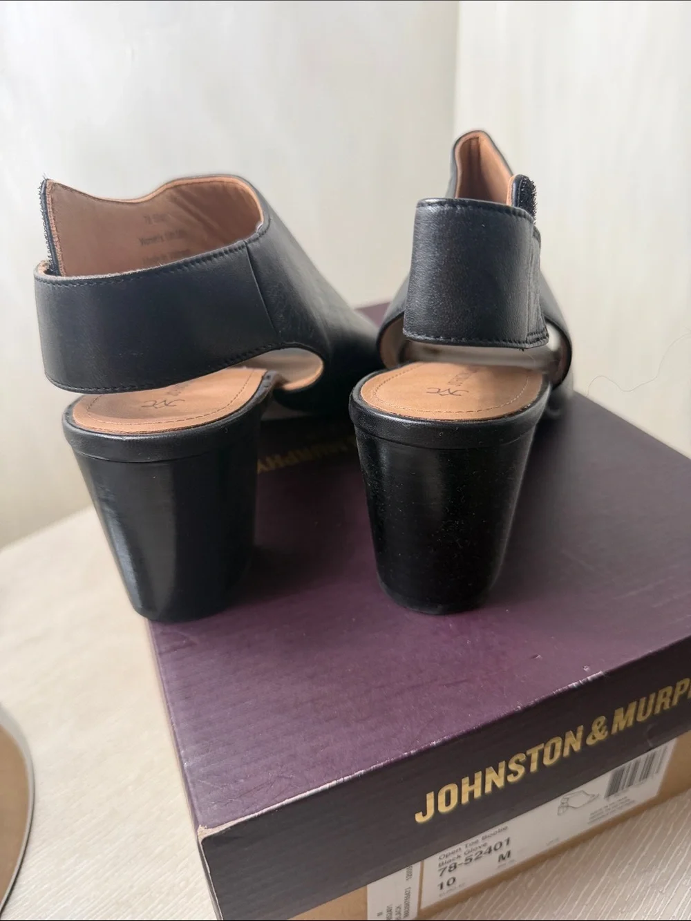 Johnston & Murphy Black Evelyn Open-Toe Booties